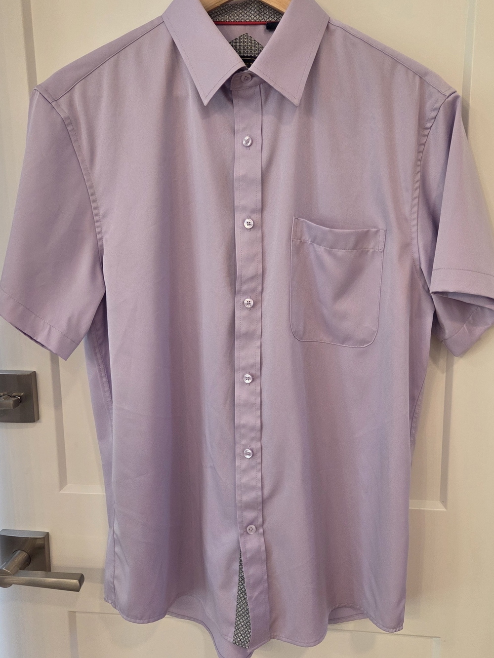 FLEX Men’s Lilac Short Sleeve Button Up Shirt Silky Italian Designer Preppy Luxe